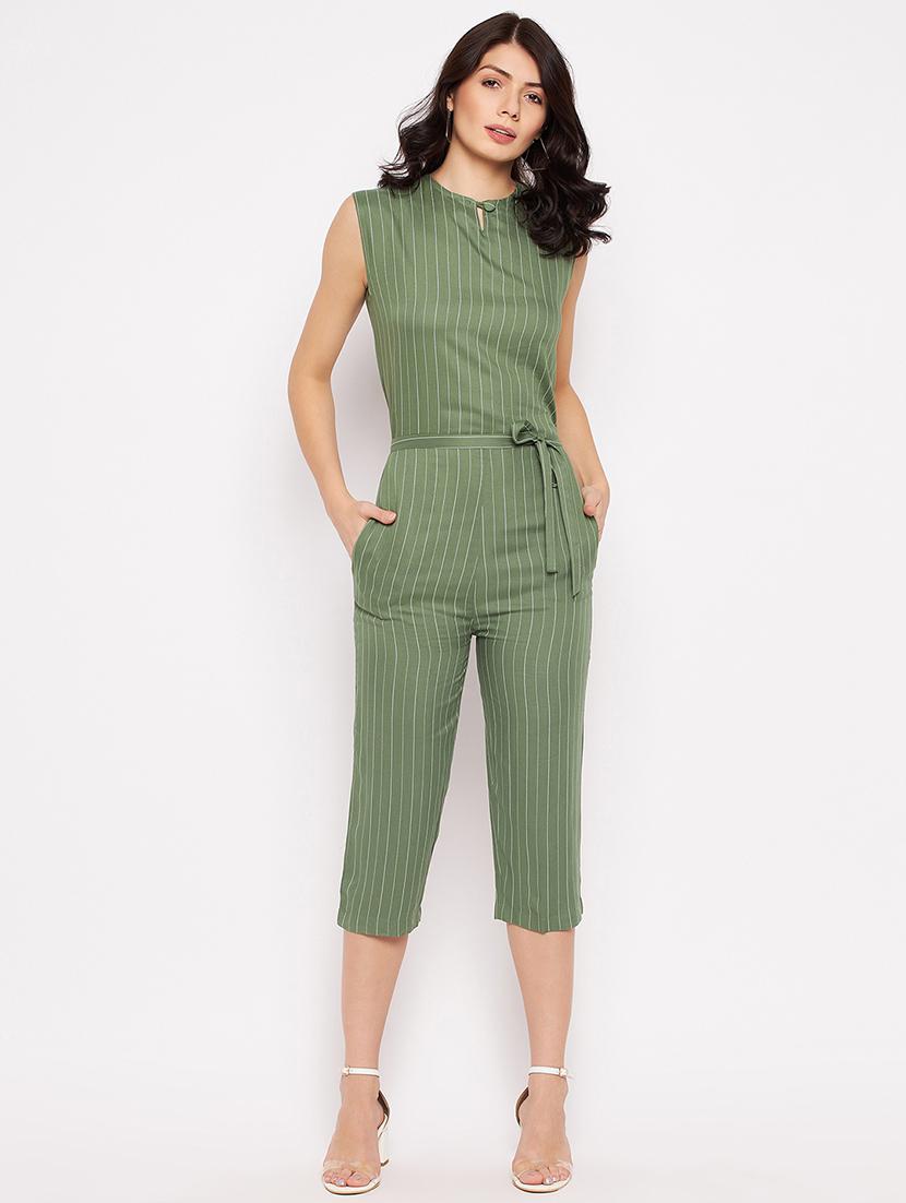 sleeveless striped knee length jumpsuit - 18356242 - Zoom Image - 1