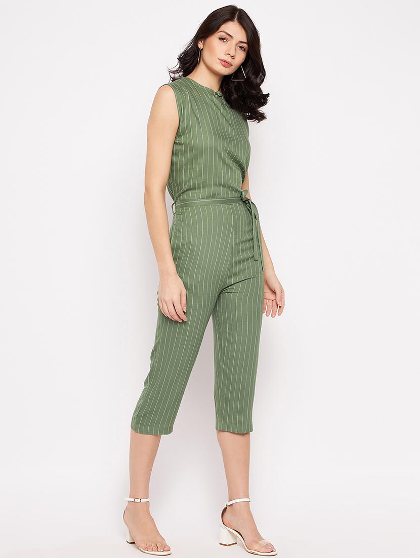 sleeveless striped knee length jumpsuit - 18356242 - Zoom Image - 2