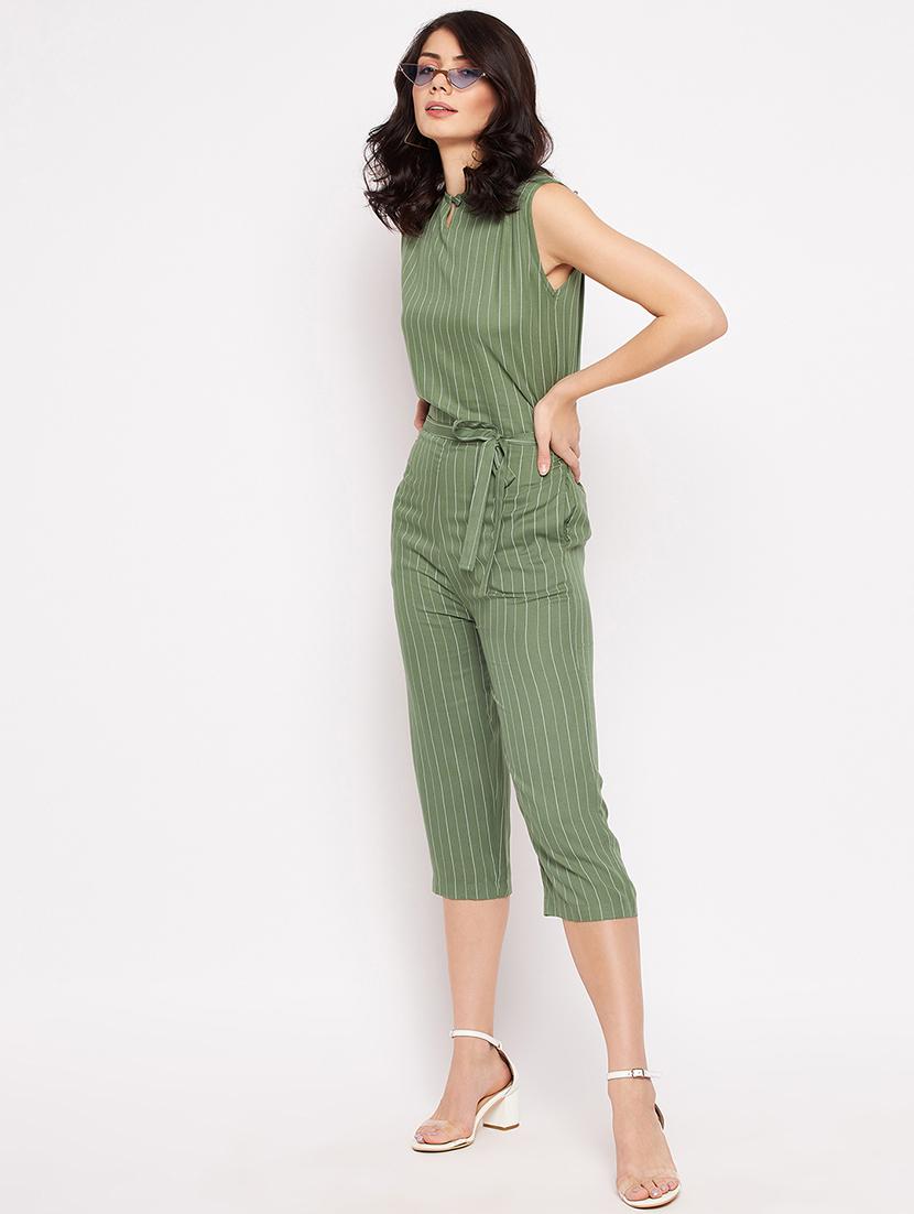sleeveless striped knee length jumpsuit - 18356242 - Zoom Image - 3