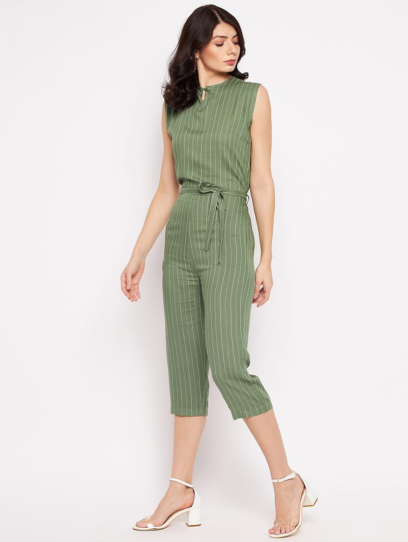 sleeveless striped knee length jumpsuit - 18356242 - Zoom Image - 4