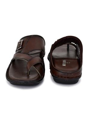 brown leatherette slip on slippers - 18356344 - Standard Image - 4