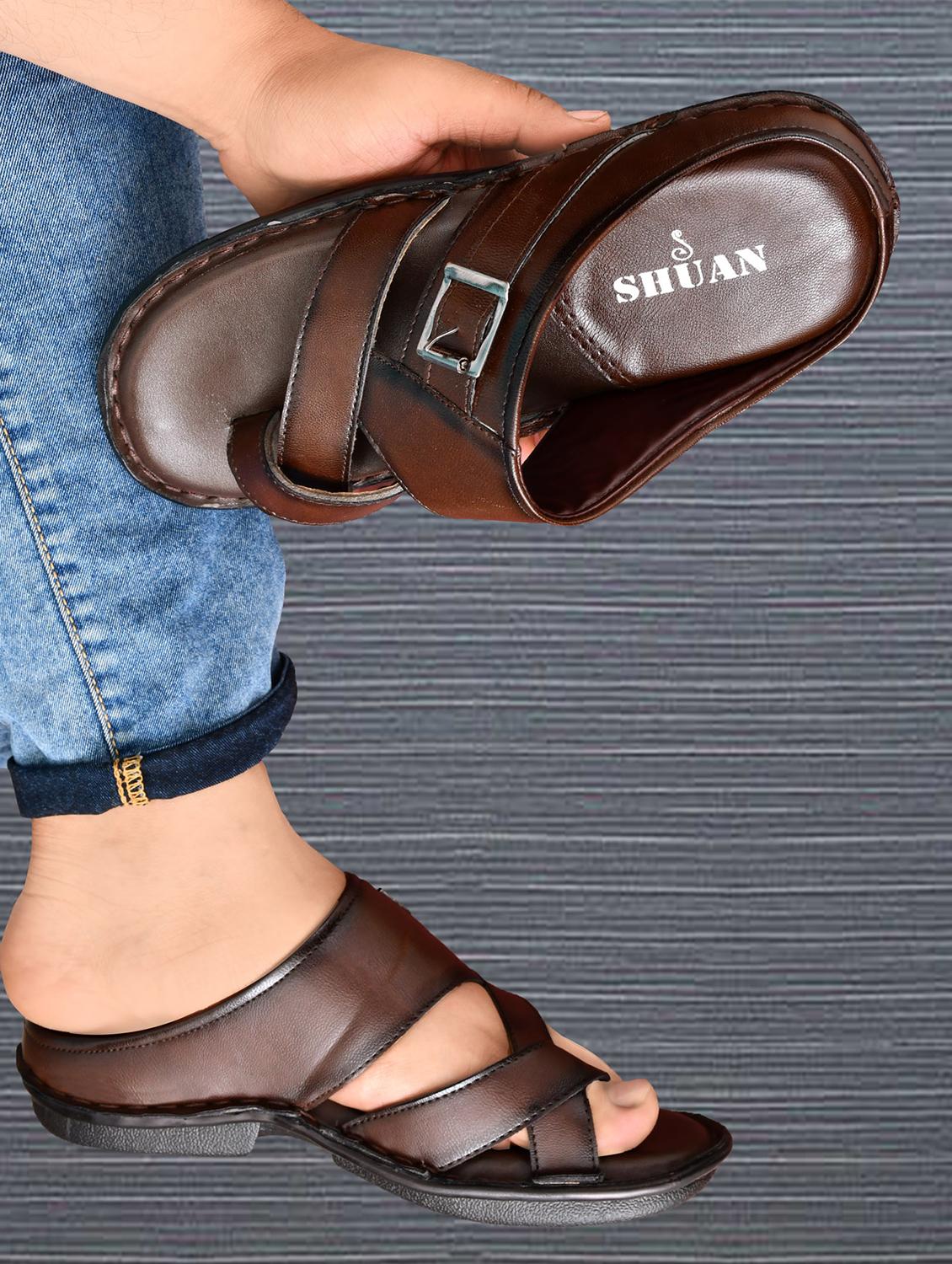 brown leatherette slip on slippers - 18356344 - Zoom Image - 6