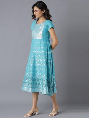 blue cotton flared ethnic dress - 18356398 - Standard Image - 2