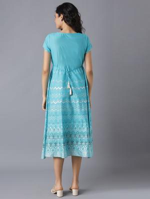blue cotton flared ethnic dress - 18356398 - Standard Image - 3