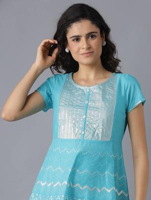 blue cotton flared ethnic dress - 18356398 - Standard Image - 4