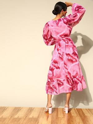 bishop sleeved printed a-line dress - 18356961 - Standard Image - 3