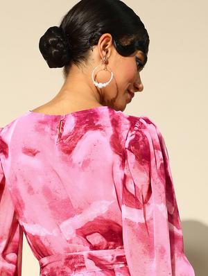 bishop sleeved printed a-line dress - 18356961 - Standard Image - 6