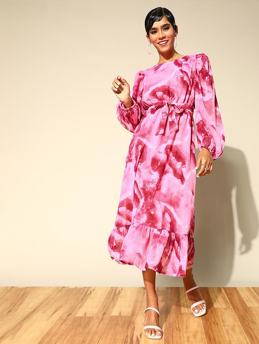 bishop sleeved printed a-line dress - 18356961 - Zoom Image - 1