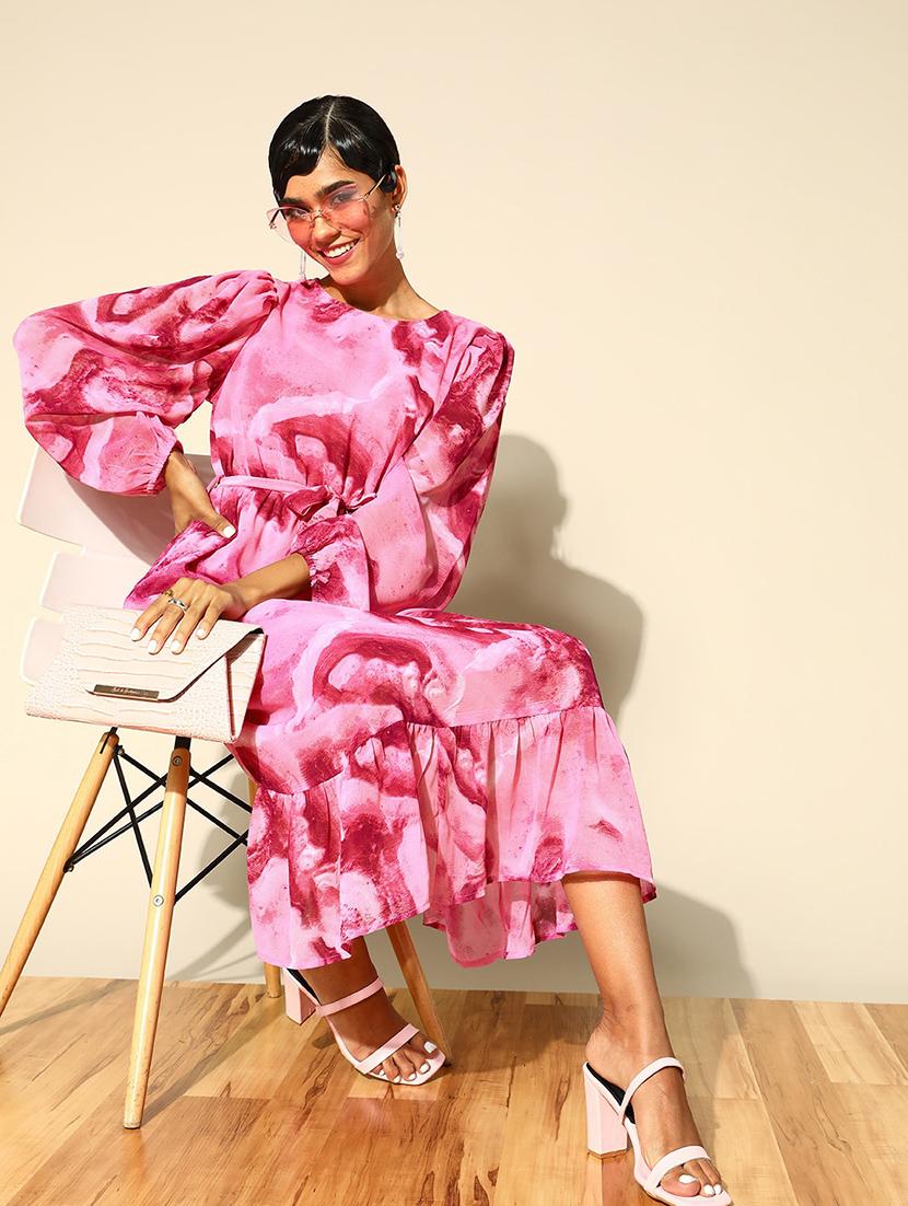 bishop sleeved printed a-line dress - 18356961 - Zoom Image - 4