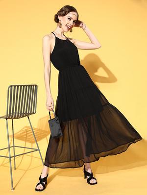 halter neck tired solid maxi dress - 18356963 - Standard Image - 4