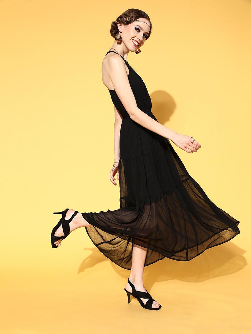 halter neck tired solid maxi dress - 18356963 - Zoom Image - 2