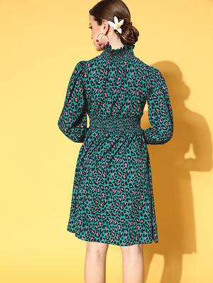 puffed sleeved printed a-line dress - 18356984 - Standard Image - 3