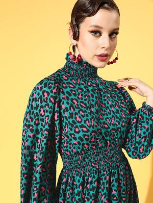 puffed sleeved printed a-line dress - 18356984 - Standard Image - 5