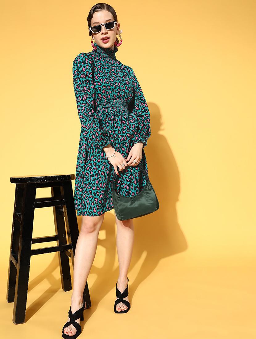 puffed sleeved printed a-line dress - 18356984 - Zoom Image - 4