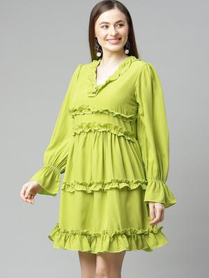 bishop sleeved ruffeled a-line dress - 18357037 - Standard Image - 2