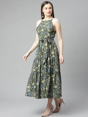halter neck printed a-line dress - 18357040 - Standard Image - 2