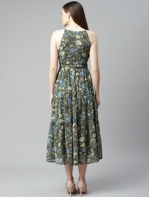 halter neck printed a-line dress - 18357040 - Standard Image - 3