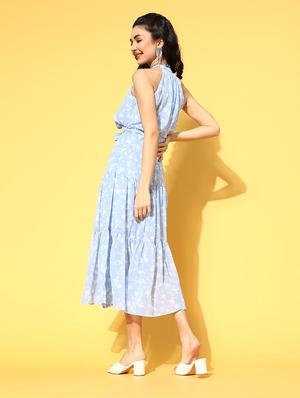 halter neck printed tiered a-line dress - 18357041 - Standard Image - 3