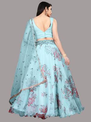 blue printed flared lehenga - 18358214 - Standard Image - 3