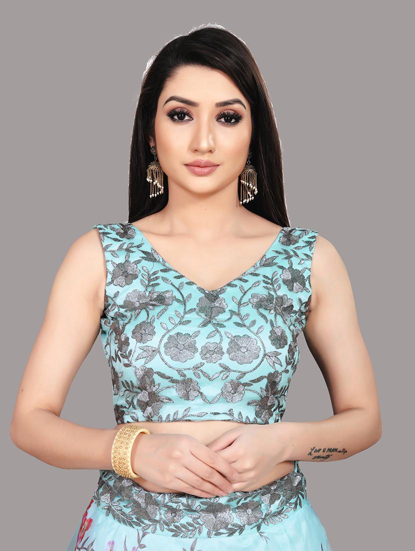 blue printed flared lehenga - 18358214 - Zoom Image - 4