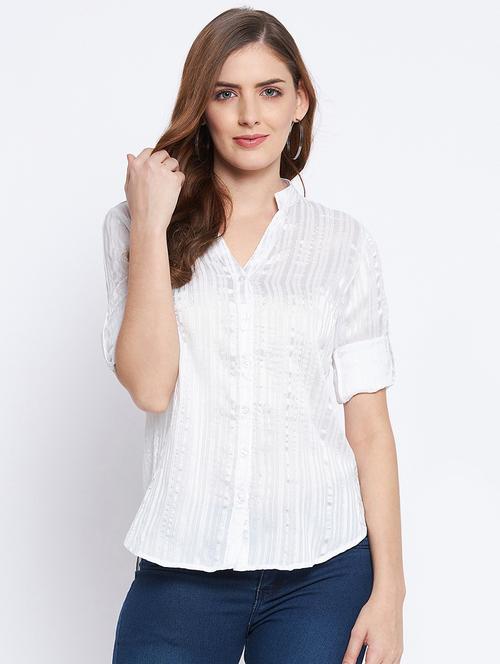 mandarin neck striped shirt - 18359167 - Standard Image - 1