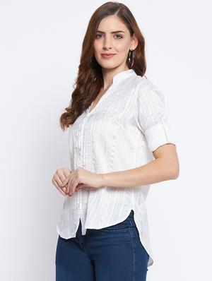 mandarin neck striped shirt - 18359167 - Standard Image - 2