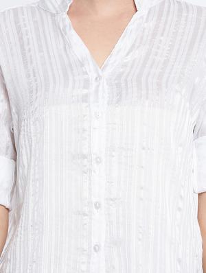 mandarin neck striped shirt - 18359167 - Standard Image - 5