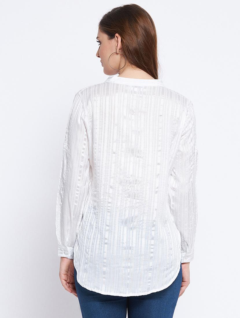 mandarin neck striped shirt - 18359167 - Zoom Image - 3