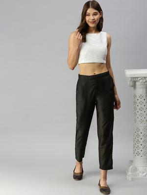 black solid flat front trouser - 18360103 - Standard Image - 4