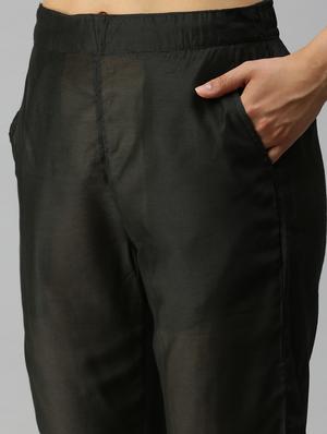 black solid flat front trouser - 18360103 - Standard Image - 5