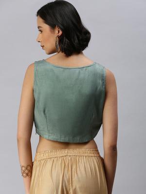 green viscose embroidered blouse - 18360161 - Standard Image - 3