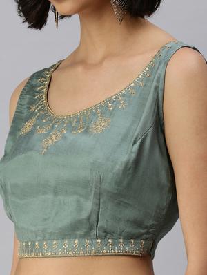 green viscose embroidered blouse - 18360161 - Standard Image - 5
