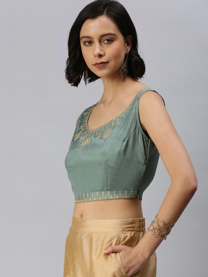 green viscose embroidered blouse - 18360161 - Zoom Image - 2