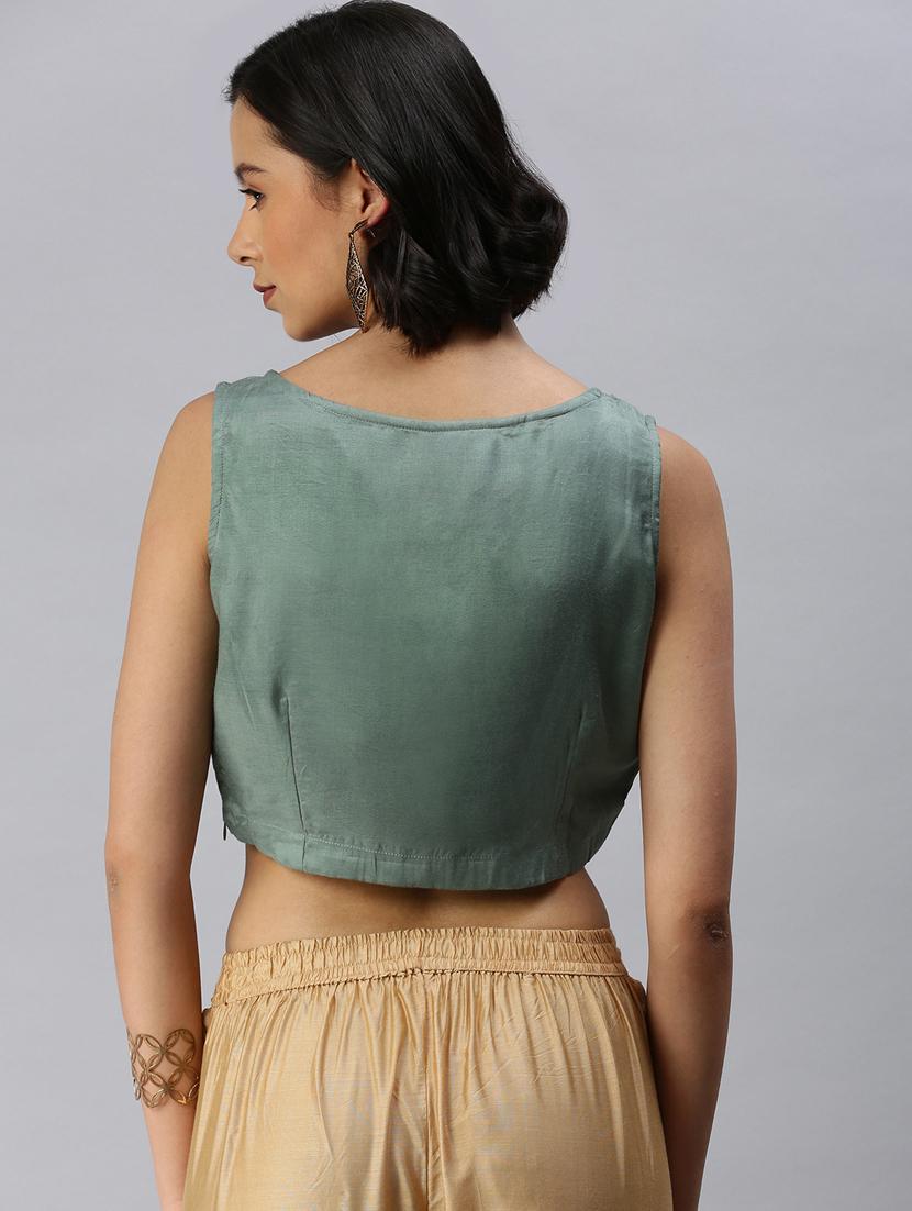 green viscose embroidered blouse - 18360161 - Zoom Image - 3