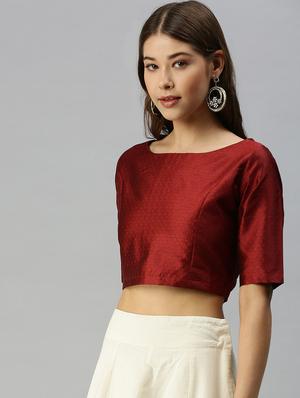 maroon solid blouse - 18360163 - Standard Image - 4