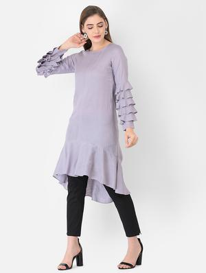 purple rayon aline kurta - 18360233 - Standard Image - 2