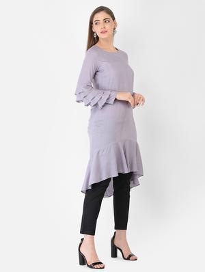 purple rayon aline kurta - 18360233 - Standard Image - 3