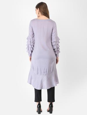 purple rayon aline kurta - 18360233 - Standard Image - 4