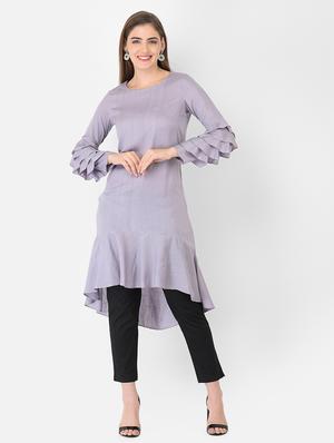 purple rayon aline kurta - 18360233 - Standard Image - 5