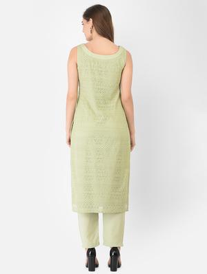 green cotton straight kurta - 18360237 - Standard Image - 4
