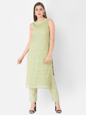 green cotton straight kurta - 18360237 - Standard Image - 5