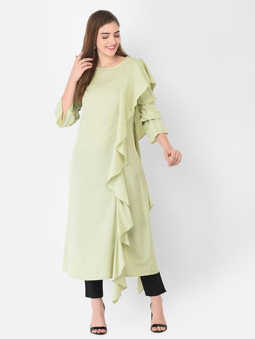 green crepe aline kurta - 18360239 - Standard Image - 1