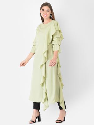 green crepe aline kurta - 18360239 - Standard Image - 2