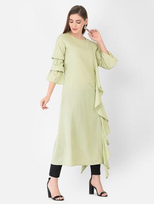 green crepe aline kurta - 18360239 - Standard Image - 3