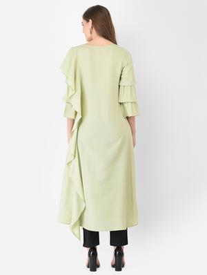 green crepe aline kurta - 18360239 - Standard Image - 4
