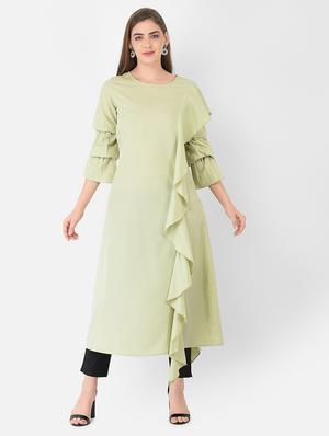 green crepe aline kurta - 18360239 - Standard Image - 5