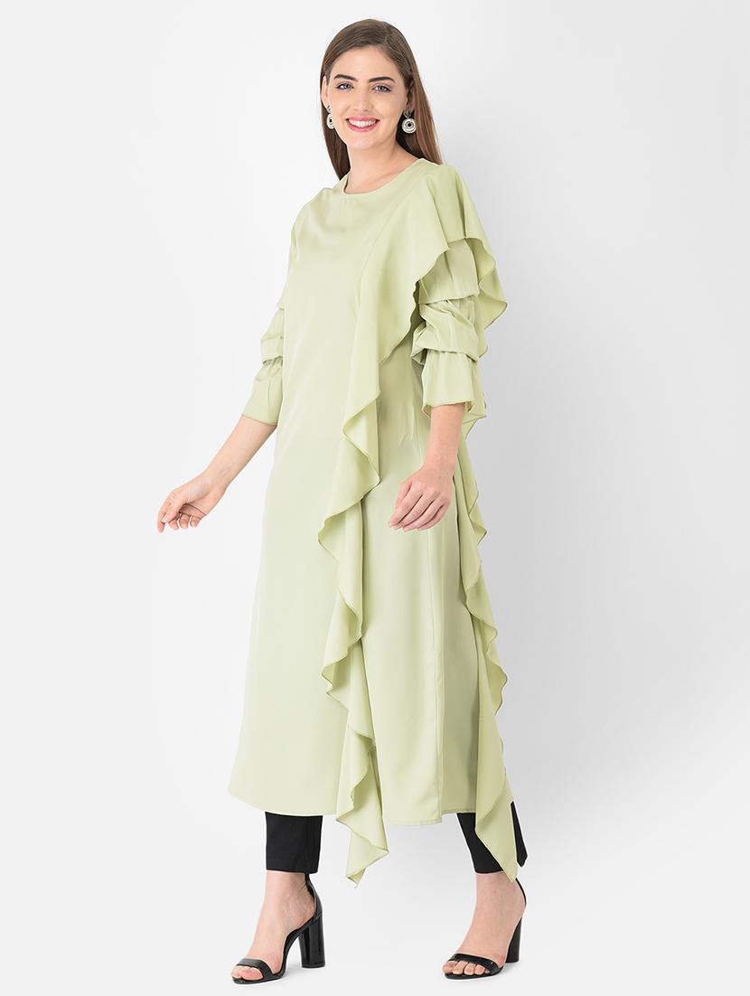 green crepe aline kurta - 18360239 - Zoom Image - 2