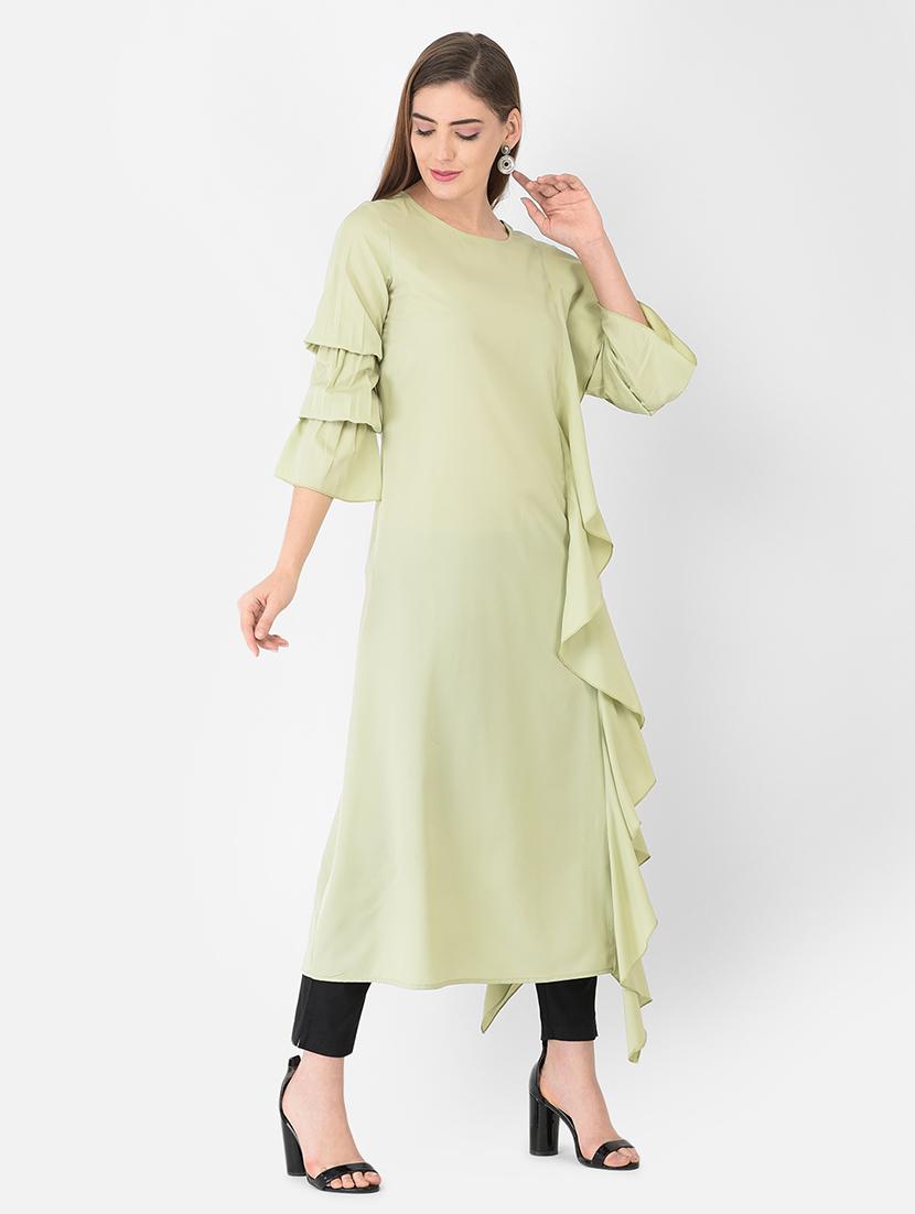 green crepe aline kurta - 18360239 - Zoom Image - 3
