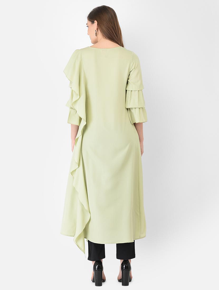 green crepe aline kurta - 18360239 - Zoom Image - 4
