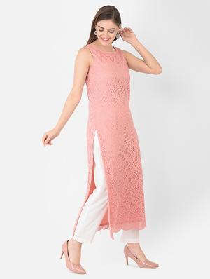 peach straight kurta - 18360246 - Standard Image - 3